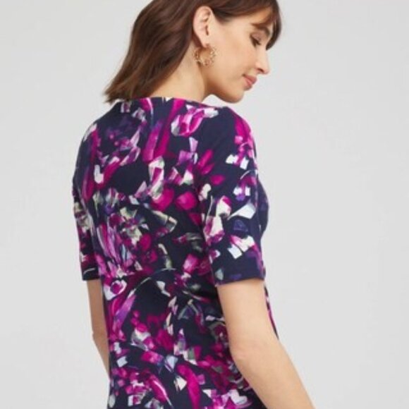 NWT Chicos Sz 2 L Abstract Pima Cotton Bateau Neck Boatneck Tee Elbow Sleeves SS - Picture 3 of 8